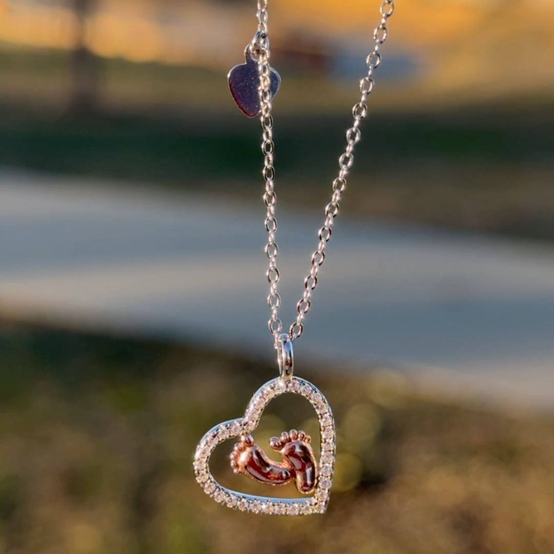 To My Mommy - Baby Feet Heart Pendant Necklace Mother's Day Gift Set