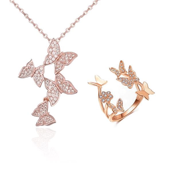 Free Spirit Rose Gold Butterfly Ring & Necklace