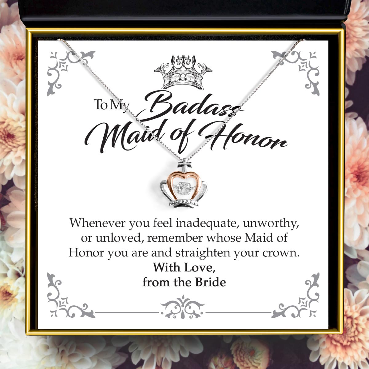 To My Badass Maid Of Honor - Luxe Crown Necklace Gift Set