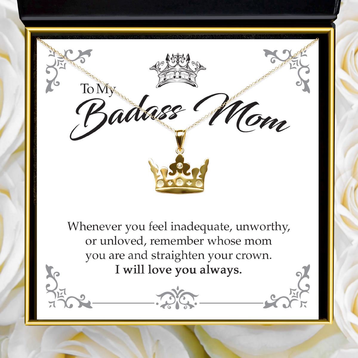 To My Badass Mom - Solid Gold Crown Necklace Gift Set
