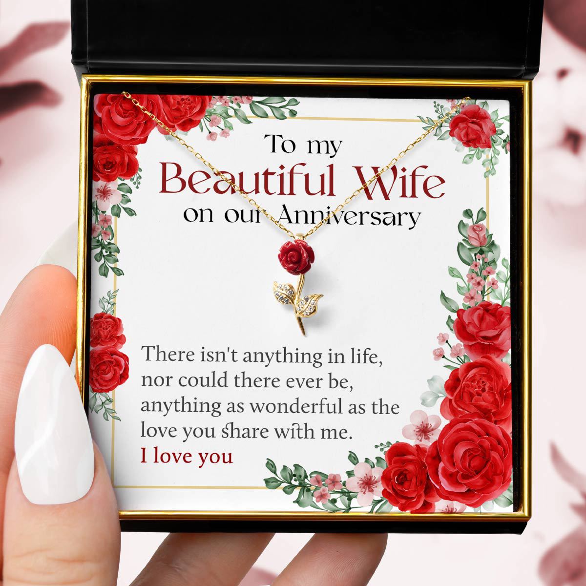 Beautiful Wife On Our Anniversary - Red Rose Necklace Gift Set