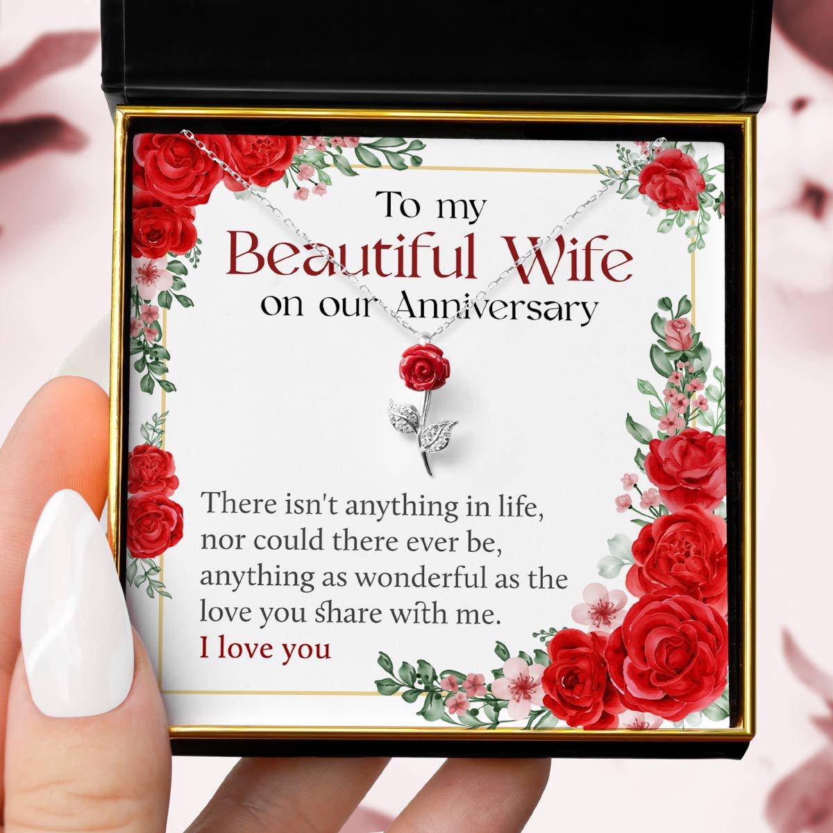 Beautiful Wife On Our Anniversary - Red Rose Necklace Gift Set
