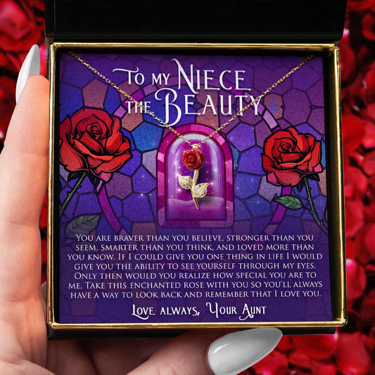 To My Niece the Beauty - Red Rose Necklace Gift Set