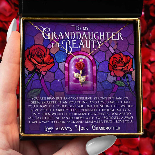 To My Granddaughter the Beauty - Red Rose Necklace Gift Set
