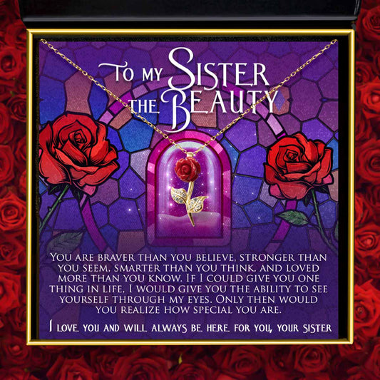 To My Sister the Beauty, From Your Sister - Red Rose Necklace Gift Set