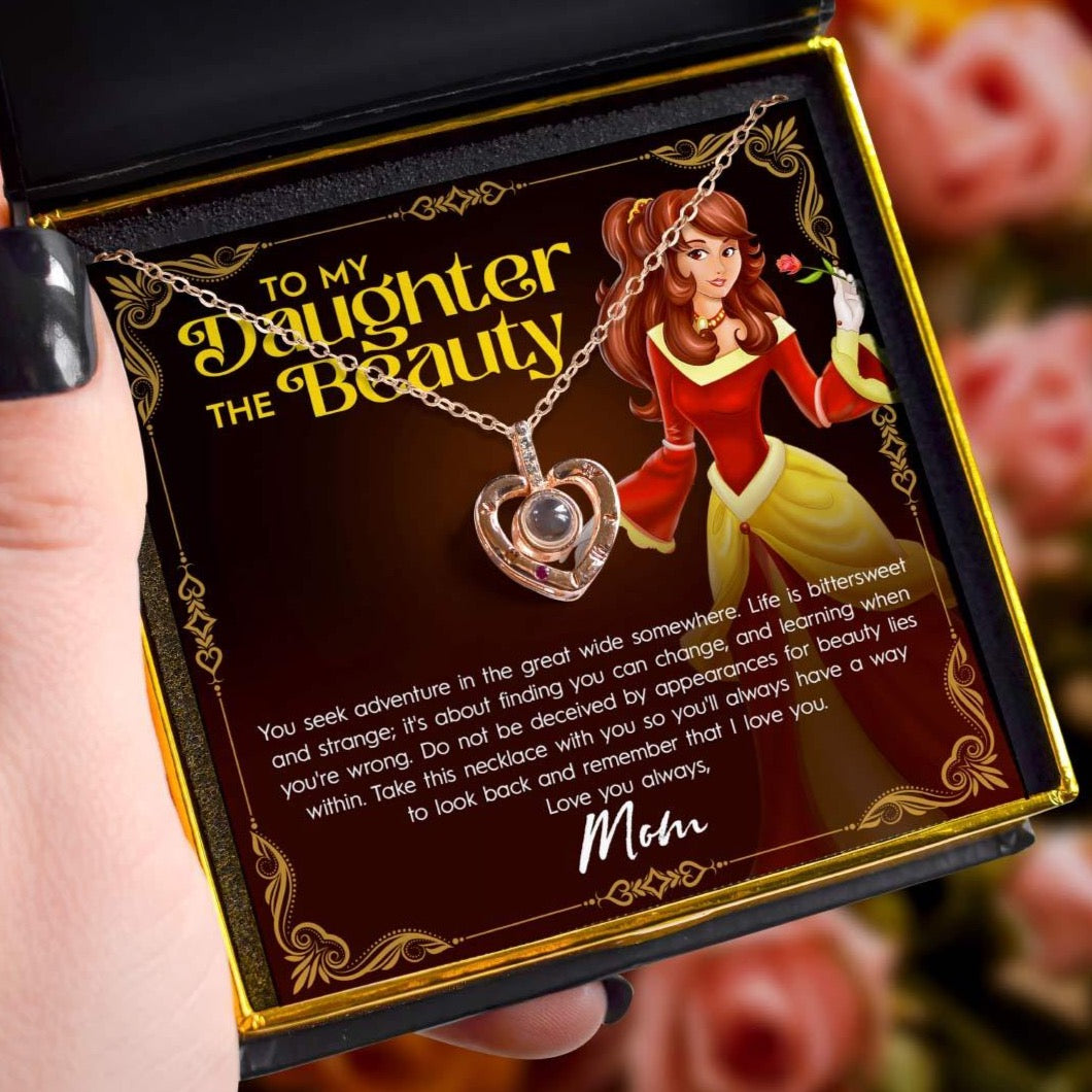 To My Daughter the Beauty, From Mom - Hidden Love Heart Edition Rose Gold Necklace Gift Set