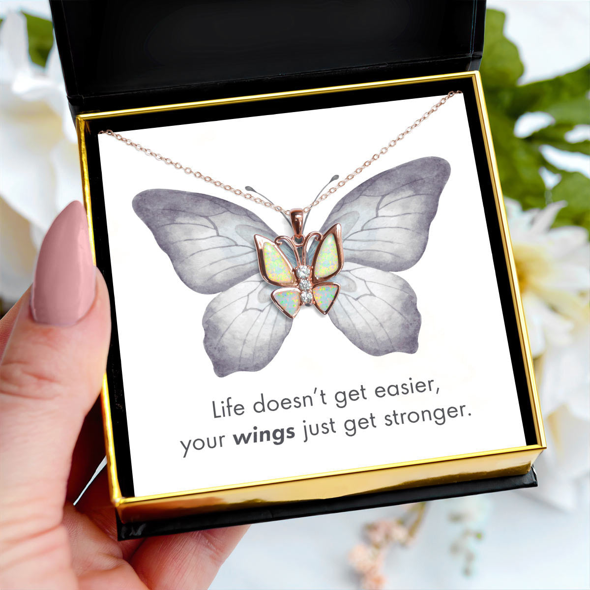 Strong Wings - Fire Opal Butterfly Necklace Gift Set