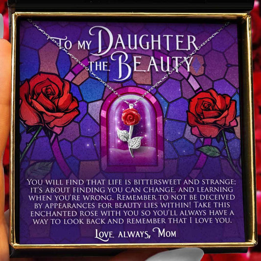 To My Daughter The Beauty (Enchanted Rose Card) - Red Rose Necklace Gift Set