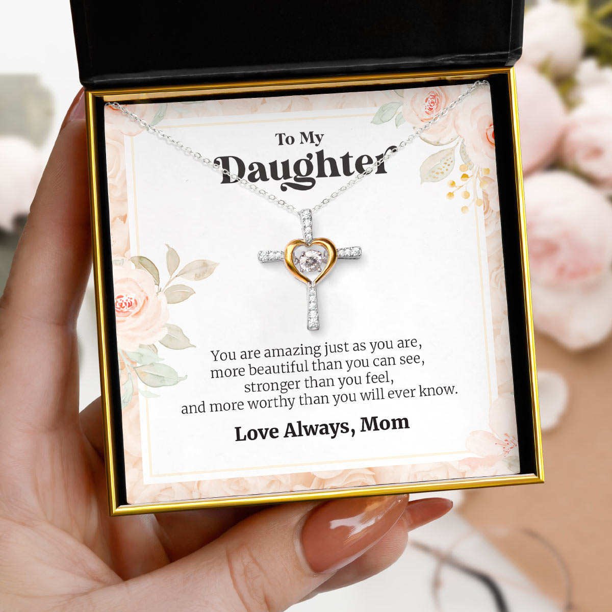 To My Daughter, You Are Amazing - Dancing Crystal Cross Necklace Gift Set