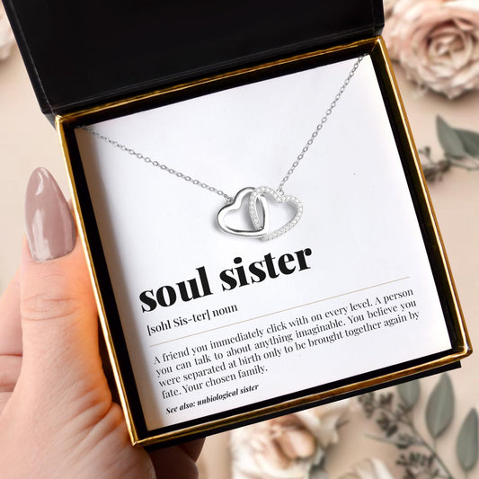 Soul Sister Noun - Sterling Silver Joined Hearts Necklace Gift Set