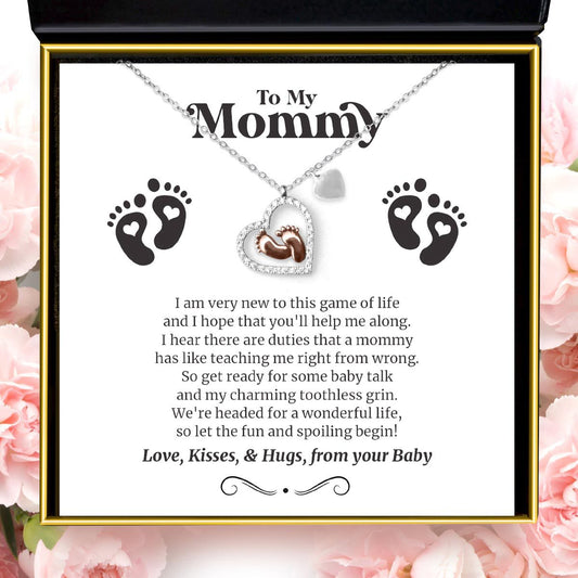 To My Mommy, New to Life - Baby Feet Necklace Gift Set