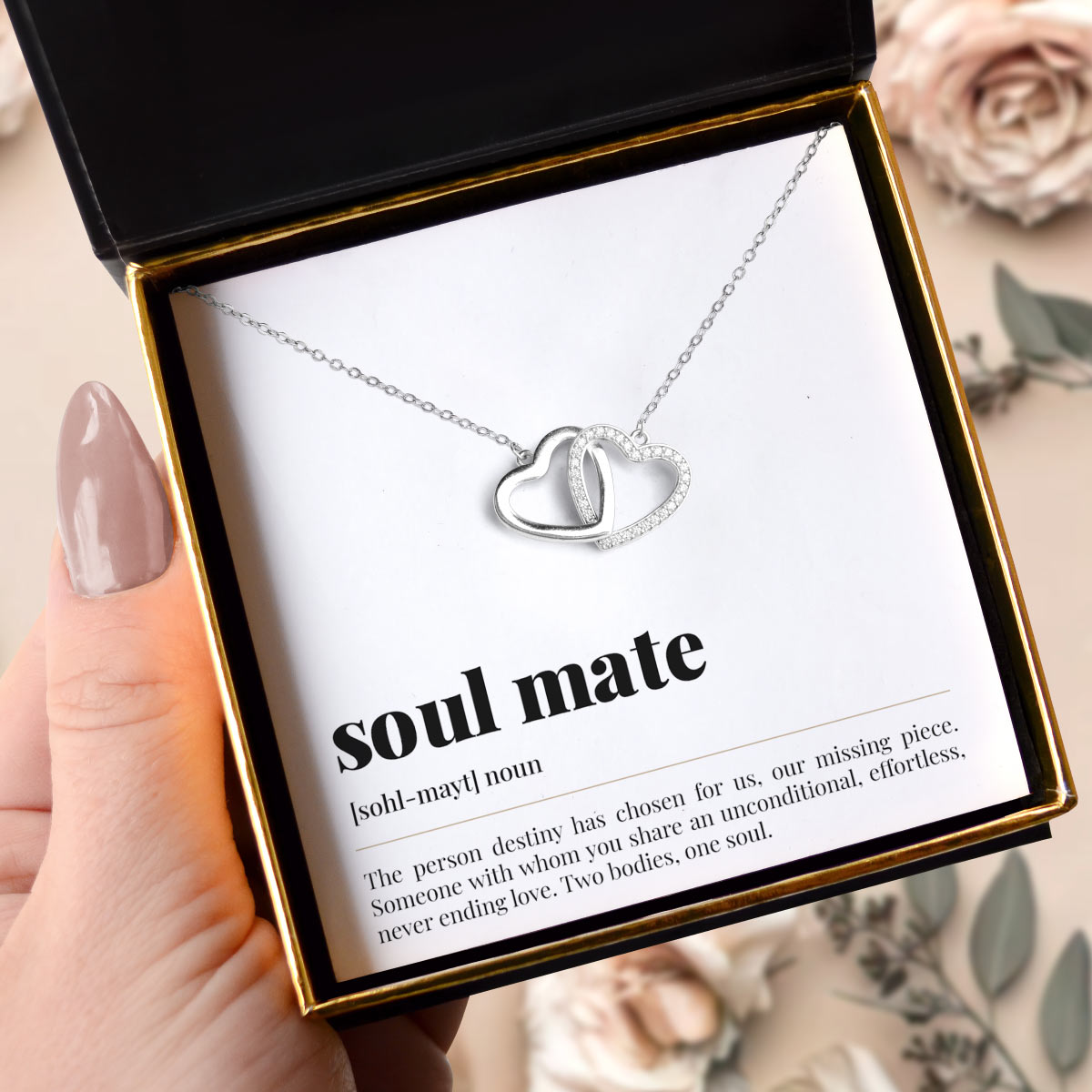 Soul Mate Noun - Sterling Silver Joined Hearts Necklace Gift Set