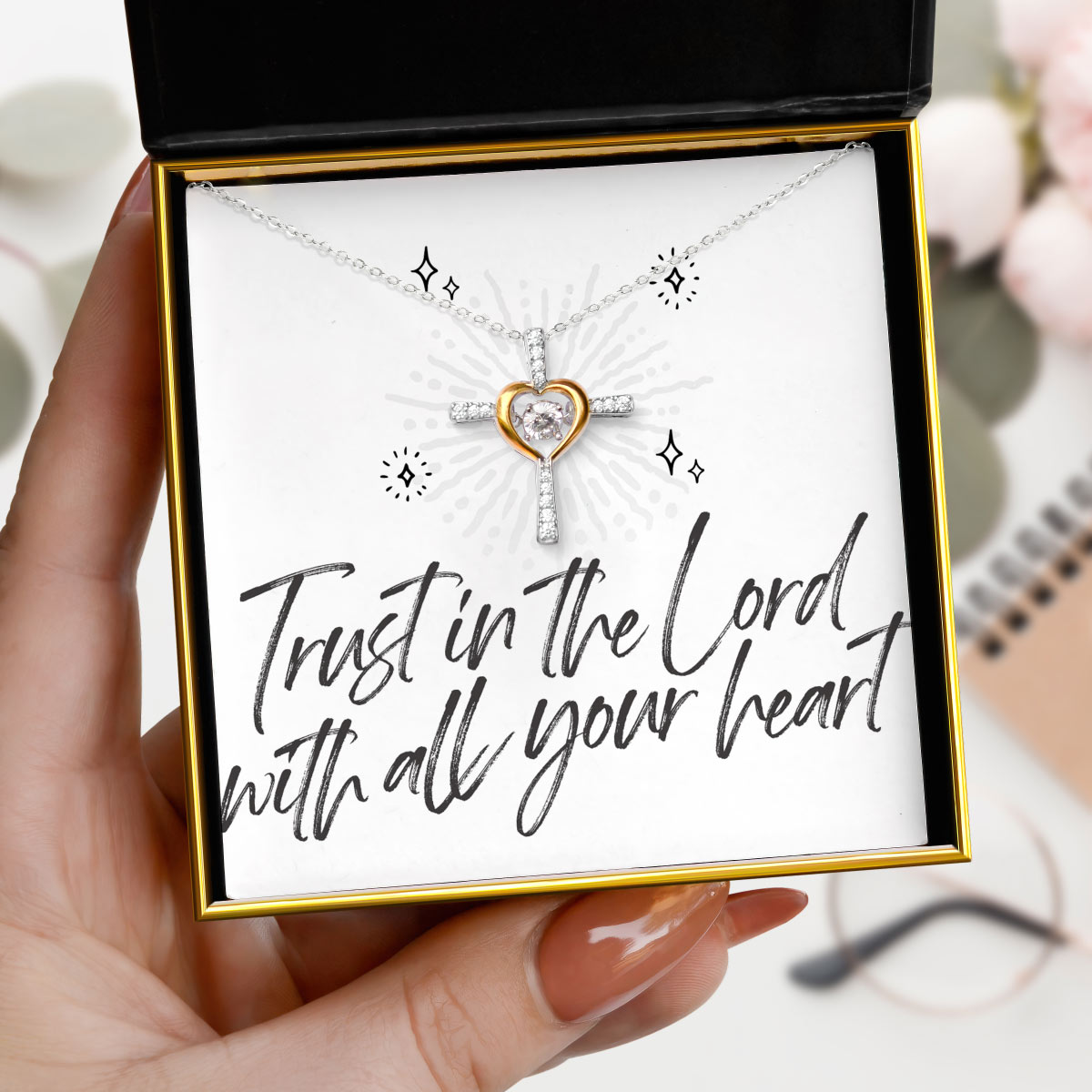 All Your Heart - Dancing Crystal Heart Cross Necklace Gift Set