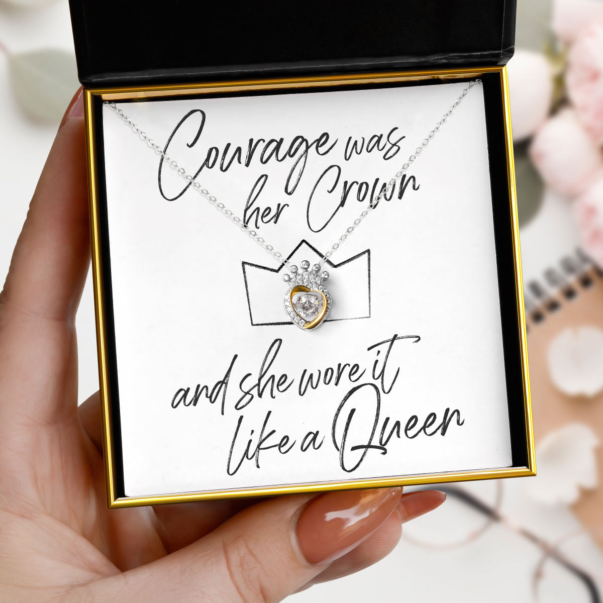 Crown of Courage - Dancing Crystal Heart Crown Necklace Gift Set