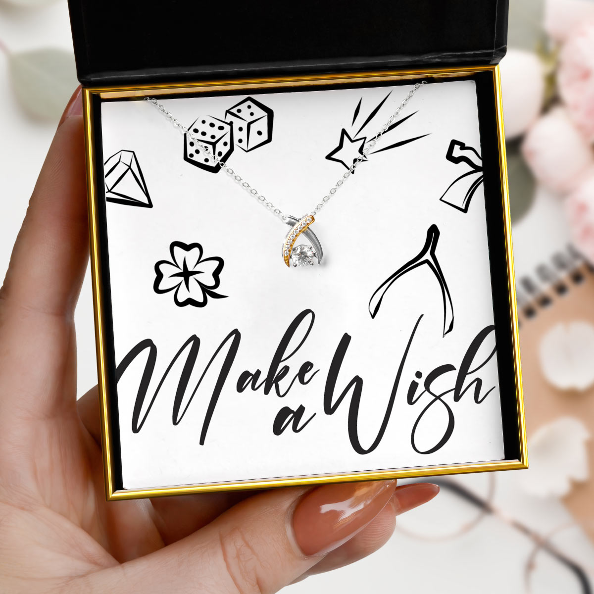 Make a Wish - Dancing Crystal Wishbone Necklace Gift Set