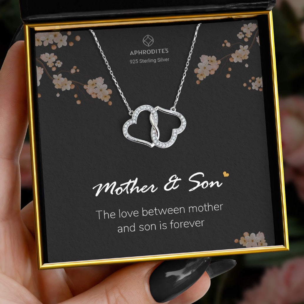 Mother & Son, the Love Between - Joined Hearts Silver Necklace Gift Set