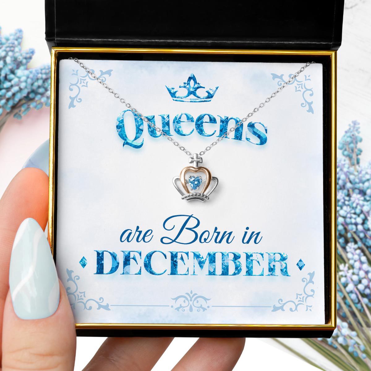 Queens Are Born - Luxe Crown Birthstone Necklace Gift Set