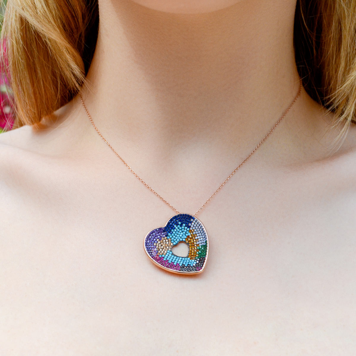 Dear Mom (Puzzle Piece Card) - Multicolor Crystal Heart Necklace Gift Set