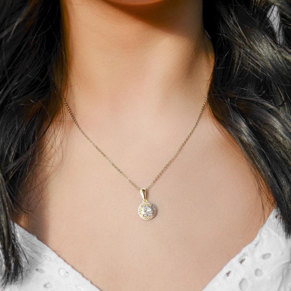 Happy Fifteen Year Anniversary - Classique Sterling Silver Halo Pendant Necklace Gift Set
