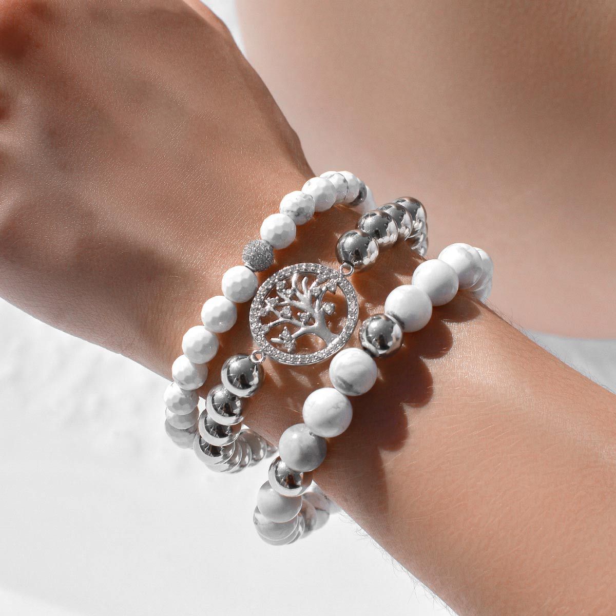 Tree of Life Silver CZ Bracelet Set