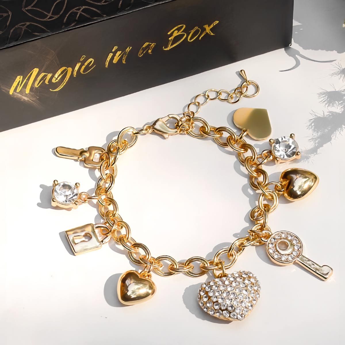 Magic in a Box - Love Locked Gold Charm Bracelet