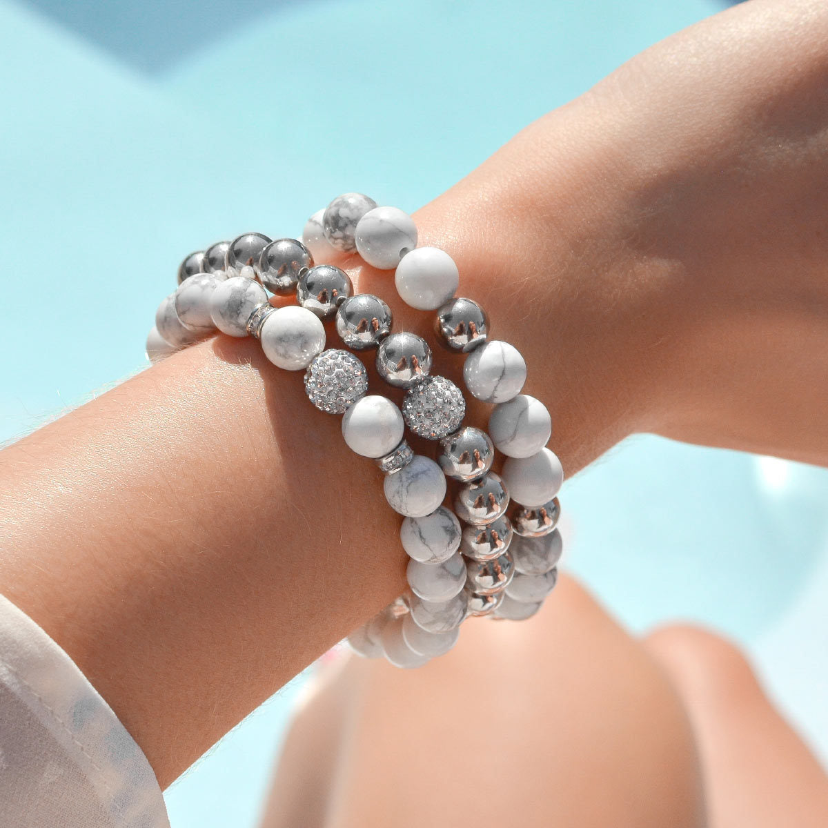 White Turquoise Snow Kissed 3 Pc Bracelet Stack