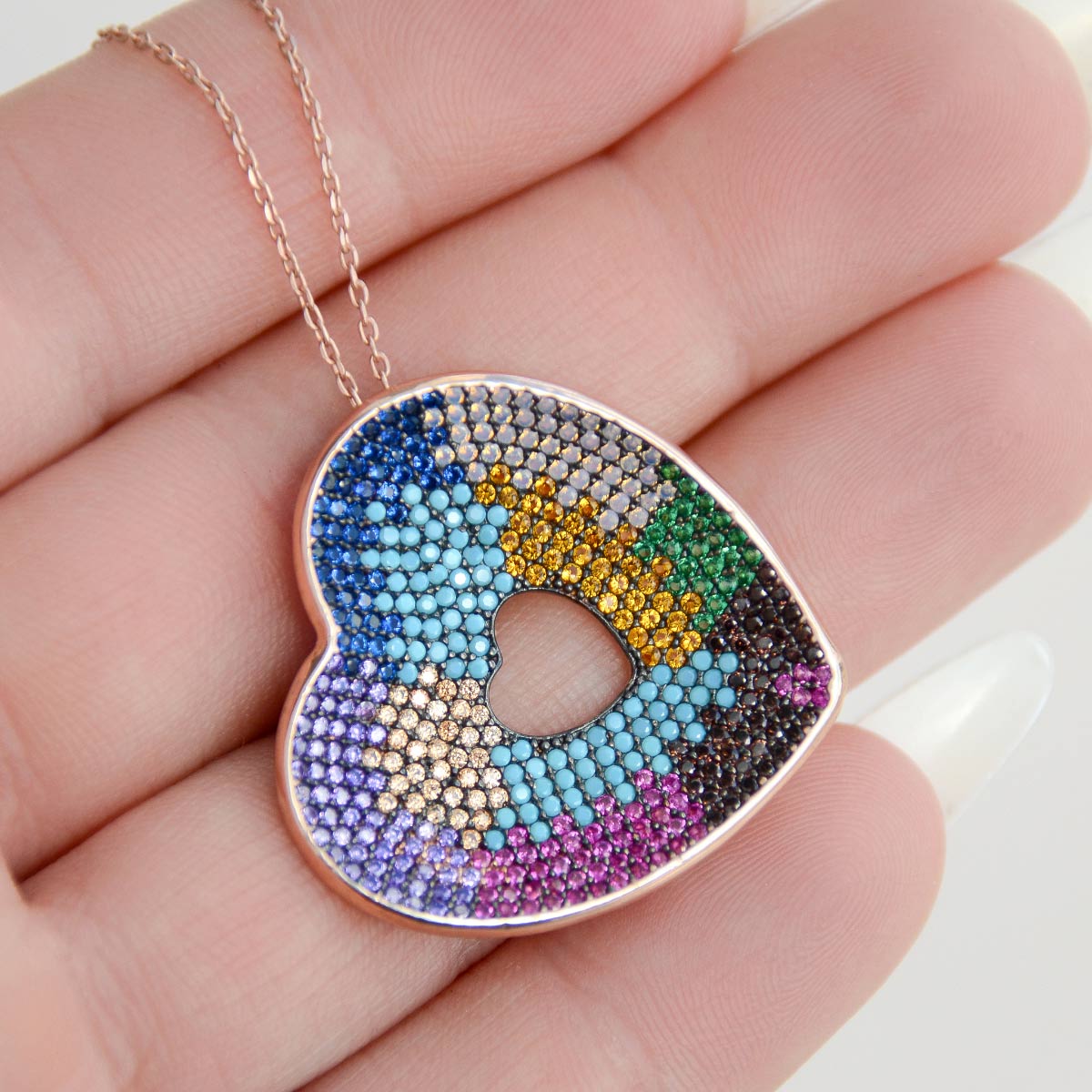 Dear Mom (Puzzle Piece Card) - Multicolor Crystal Heart Necklace Gift Set