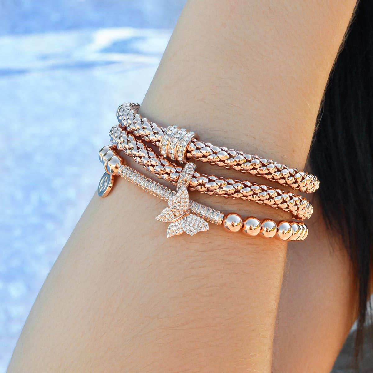 Bejeweled Pave Butterfly Bracelet Set