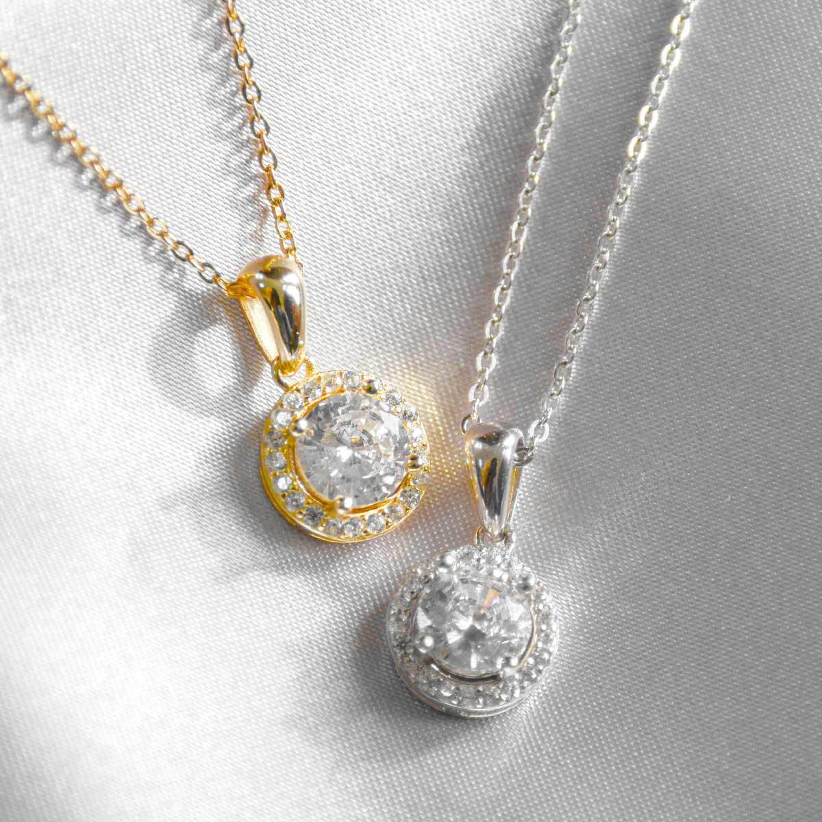 Happy Fifteen Year Anniversary - Classique Sterling Silver Halo Pendant Necklace Gift Set