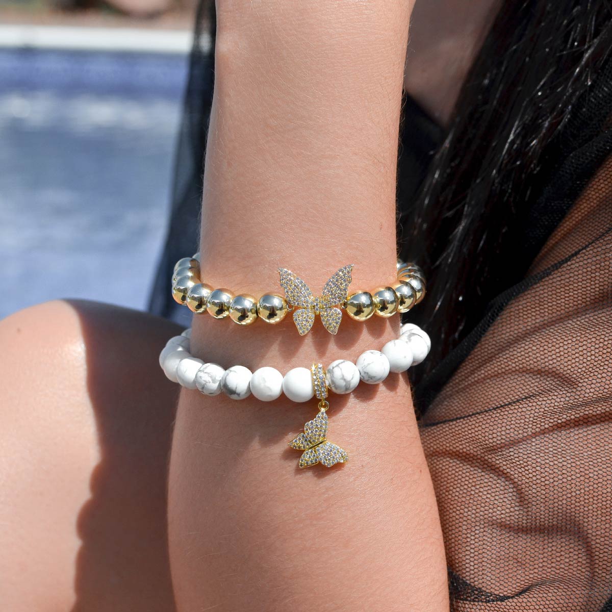 Aphrodites Window Box - Gilded Butterflies Beaded Bracelet Set