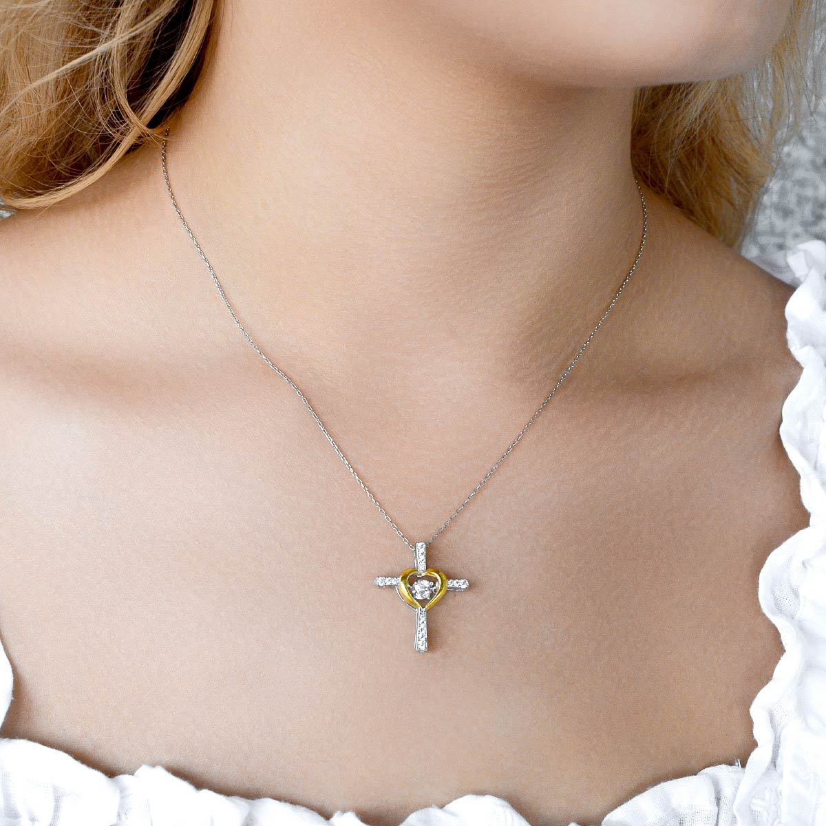 You Are Strong - Dancing Crystal Heart Cross Necklace Gift Set