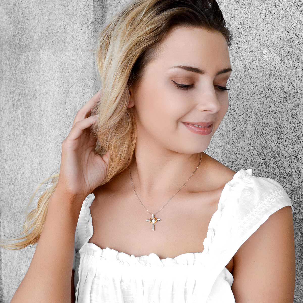You Are Strong - Dancing Crystal Heart Cross Necklace Gift Set