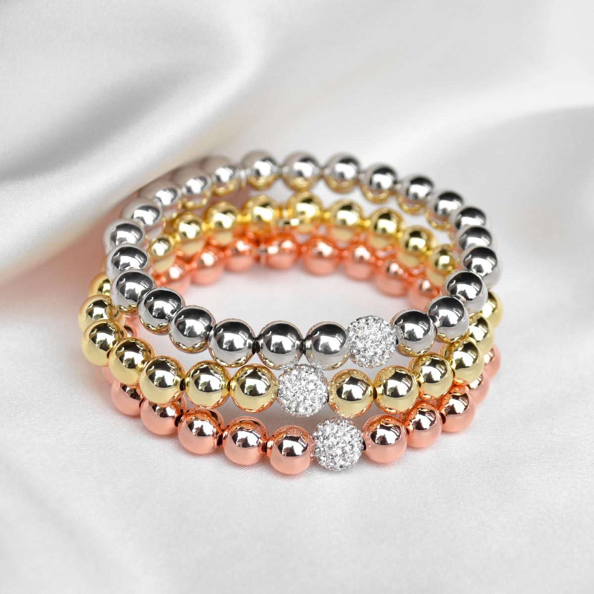Putting on the Glitz Tri-tone 3 Pc Bracelet Stack
