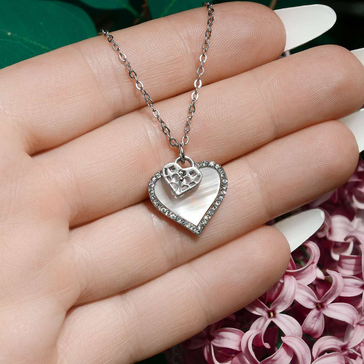 To My Smoking Hot Lady - Pink Satin Pave Heart Charm Necklace Gift Set