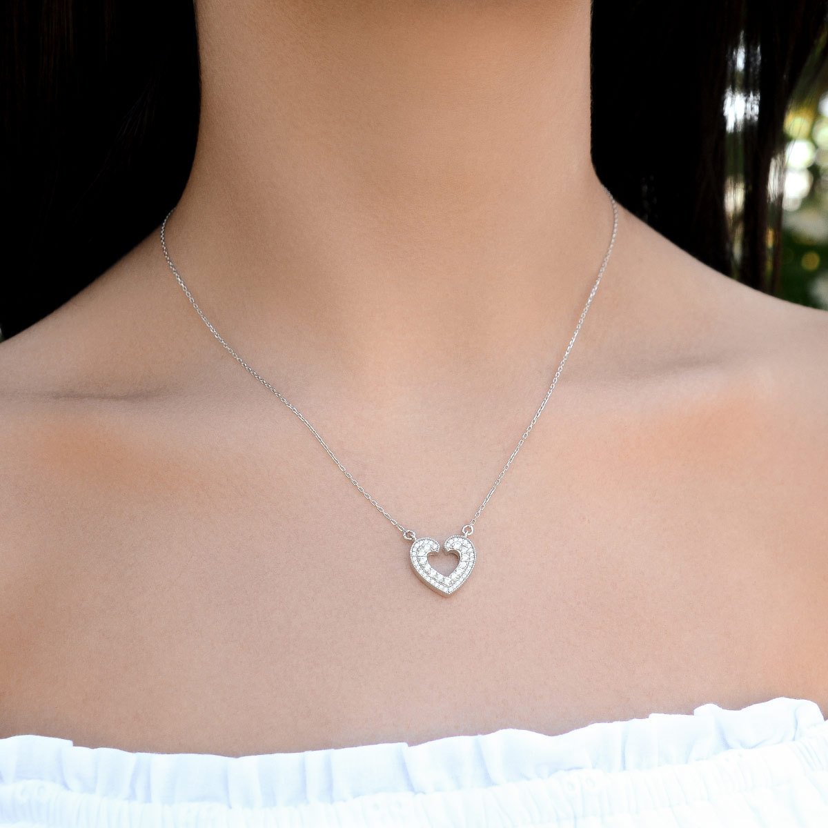 One Year Anniversary - Sterling Silver Open Heart Necklace Gift Set