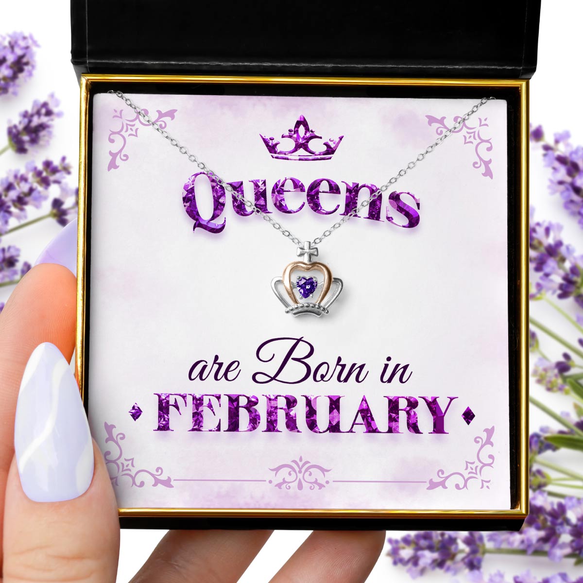 Queens Are Born - Luxe Crown Birthstone Necklace Gift Set