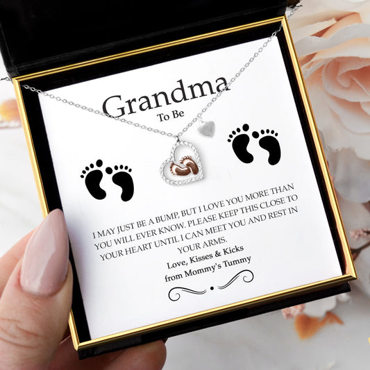 Grandma To Be - Baby Feet Heart Pendant Necklace