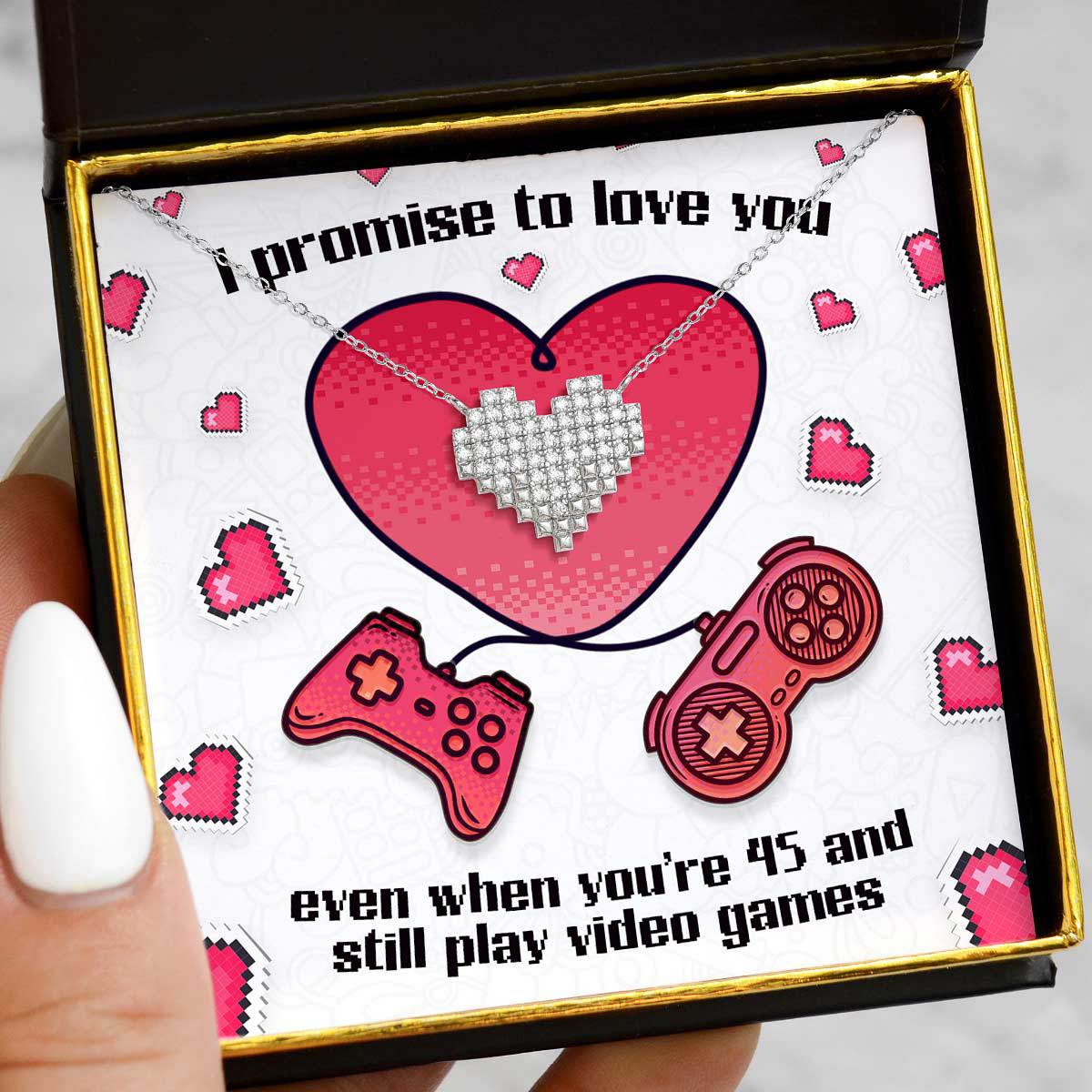 Promise to Love You - Sterling Silver Pixel Heart Necklace Gift Set