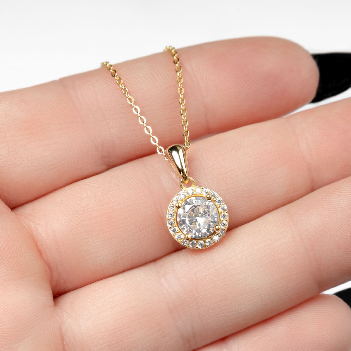 Happy Fifteen Year Anniversary - Classique Sterling Silver Halo Pendant Necklace Gift Set