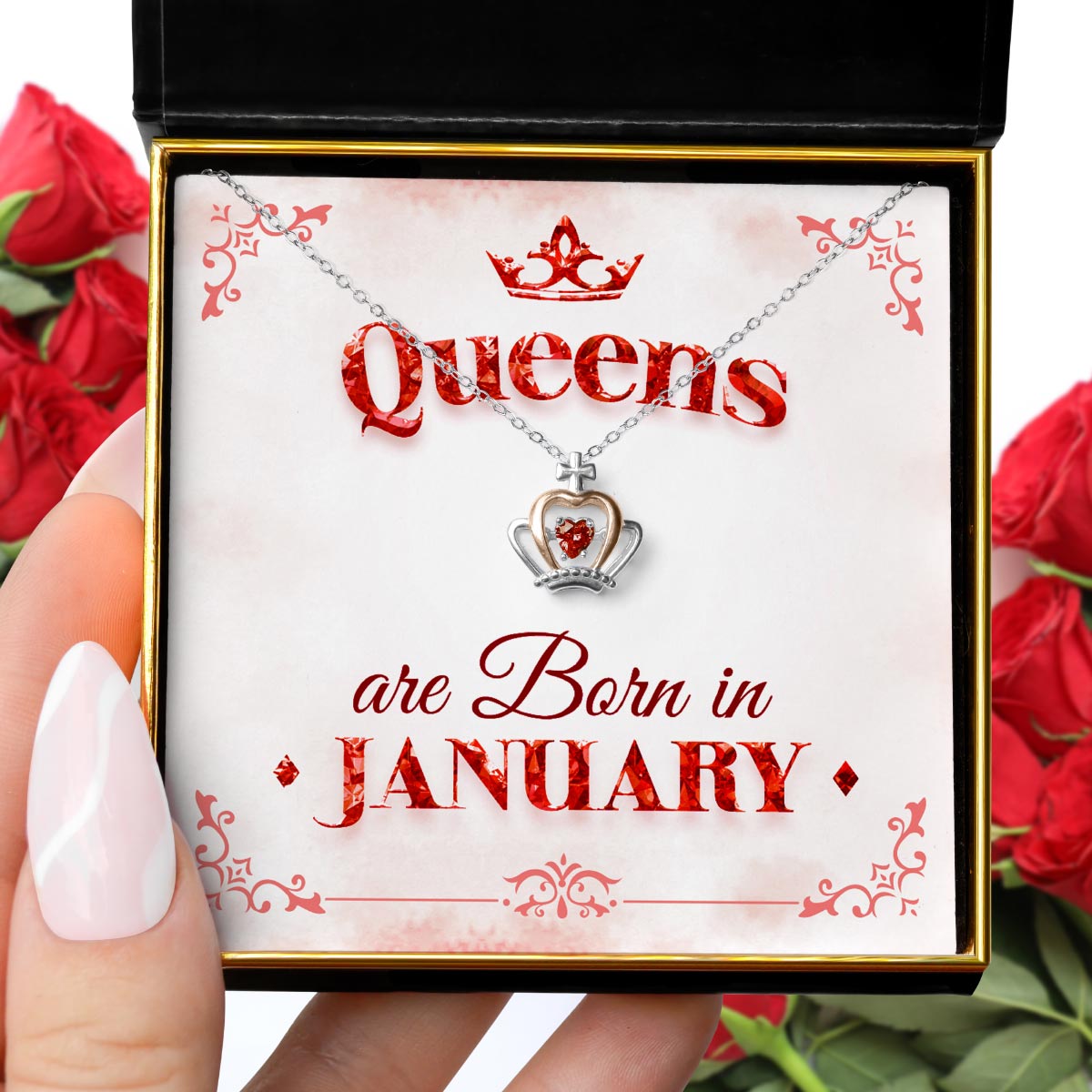 Queens Are Born - Luxe Crown Birthstone Necklace Gift Set