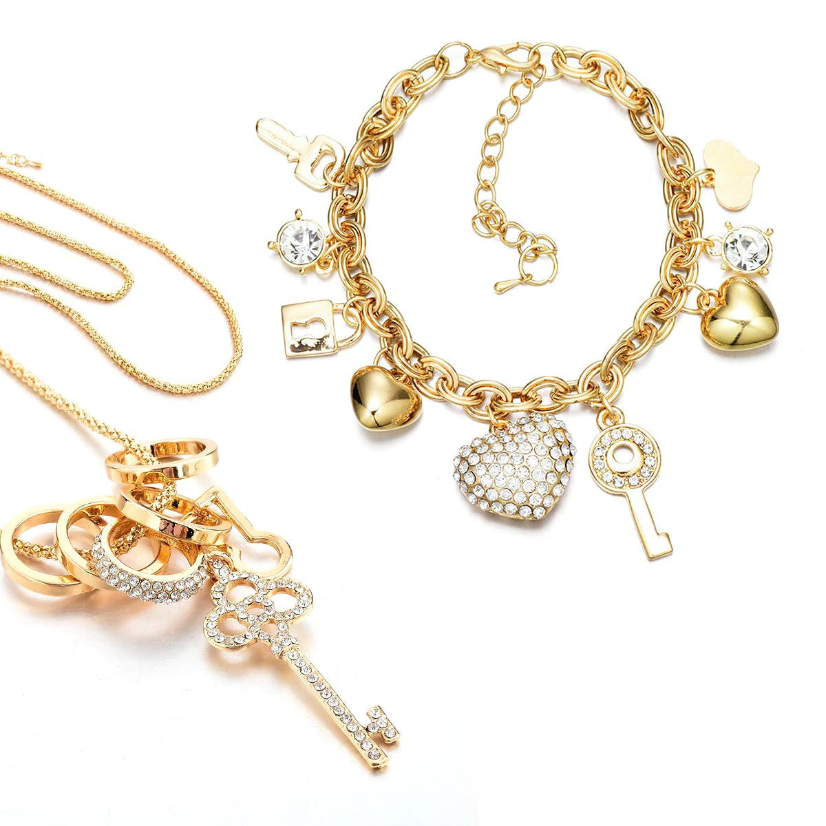 Love Locked Gold Charm Bracelet with Free Matching Necklace ($30 Value)