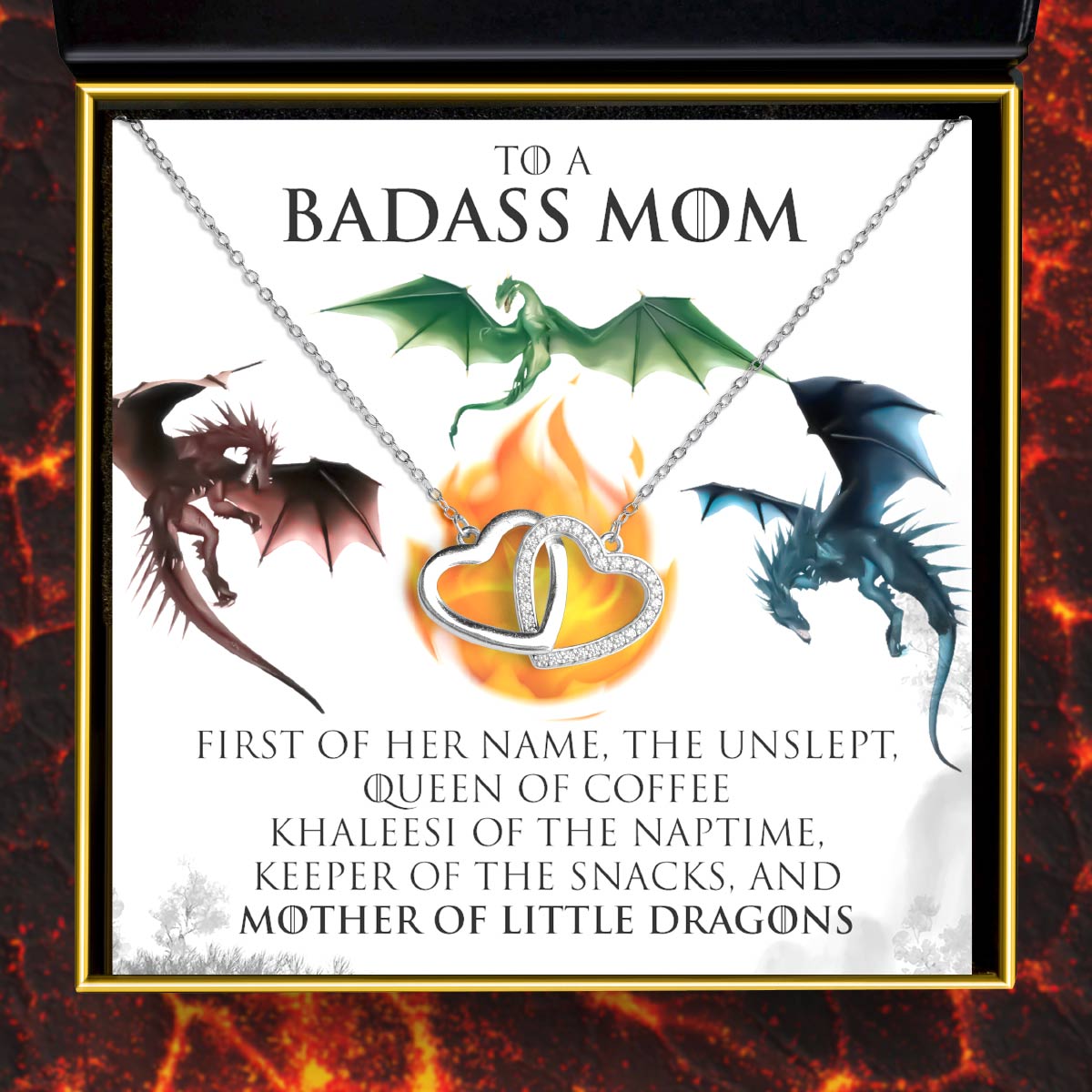 Mother Of Little Dragons - Sterling Silver Joined Hearts Necklace Gift Set