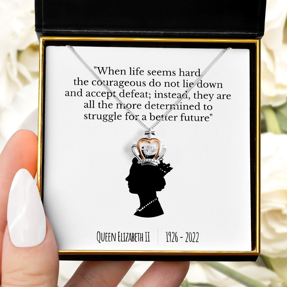 When Life Seems Hard, Queen Elizabeth - Luxe Crown Necklace Gift Set