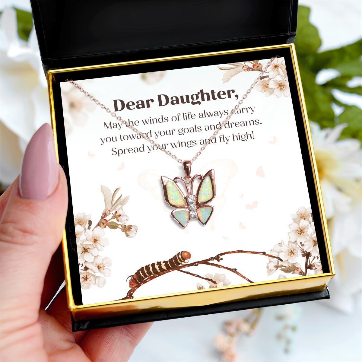 Dear Daughter, Spread Your Wings - Fire Opal Butterfly Necklace Gift Set