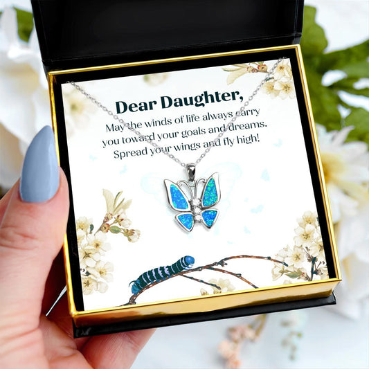 Dear Daughter, Spread Your Wings - Fire Opal Butterfly Necklace Gift Set
