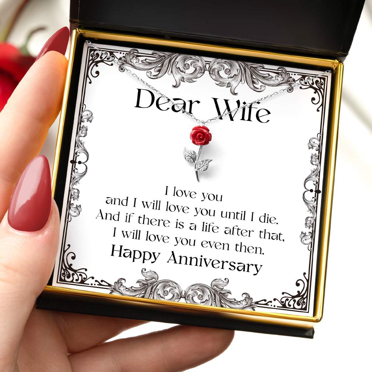 Dear Wife, I Love You (Happy Anniversary) - Red Rose Necklace Gift Set