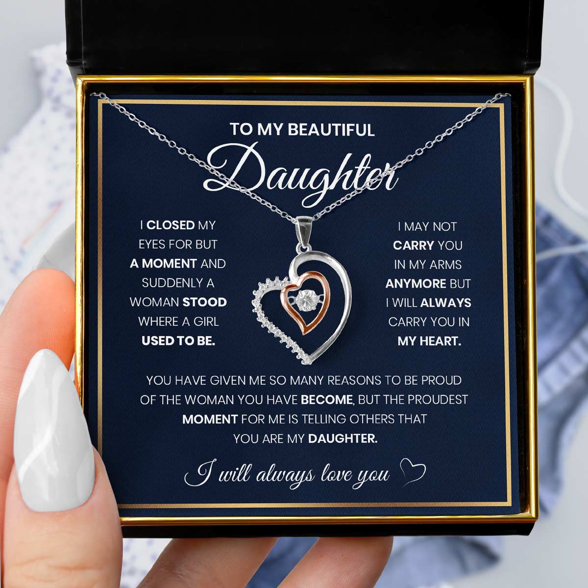 To My Beautiful Daughter, I Closed My Eyes - Luxe Heart Necklace Gift Set