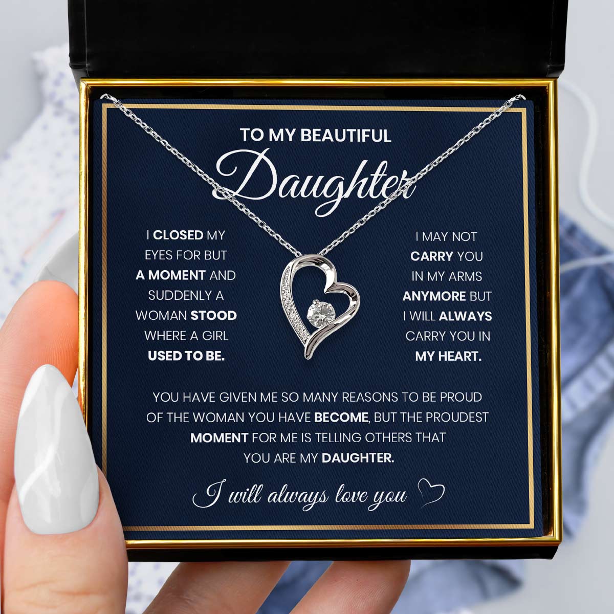 To My Beautiful Daughter, I Closed My Eyes - Silver Heart Necklace Gift Set