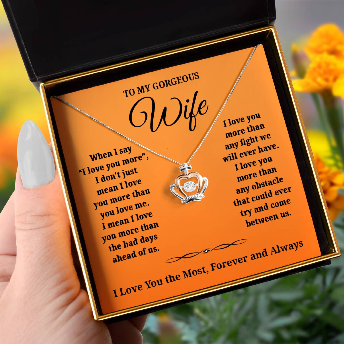 To My Gorgeous Wife, When I Say "I Love You More" - Luxe Crown Necklace Gift Set