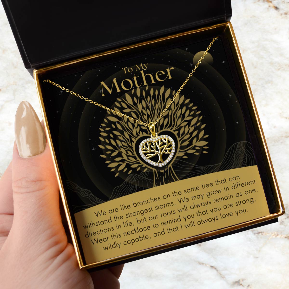 To My Mother, Strong Roots - Tree of Life Mini Heart Pendant Necklace Gift